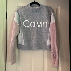 Calvin Klein Heather Gray and Soft Pink Cropped Sweatshirt